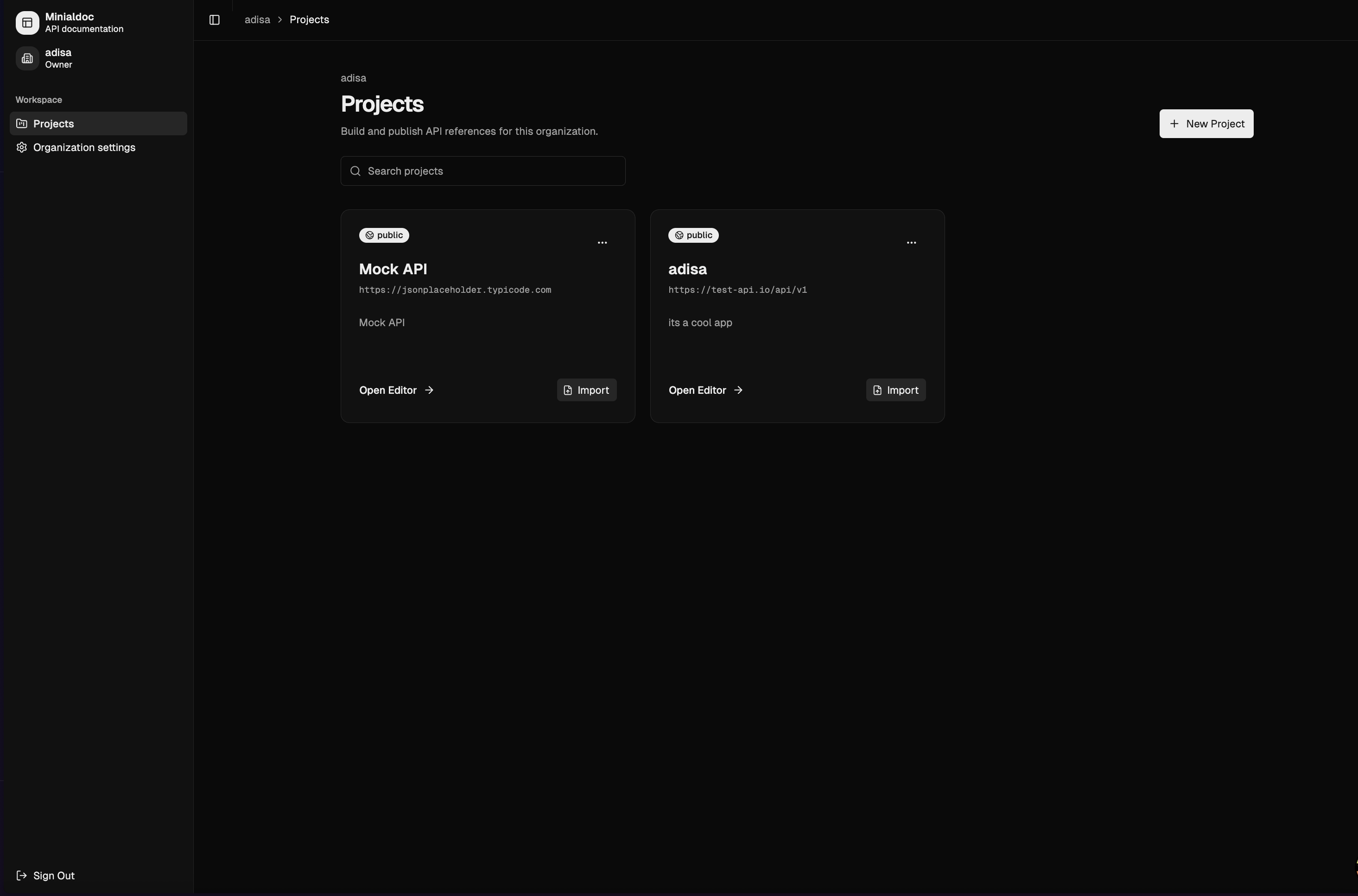 Projects screenshot