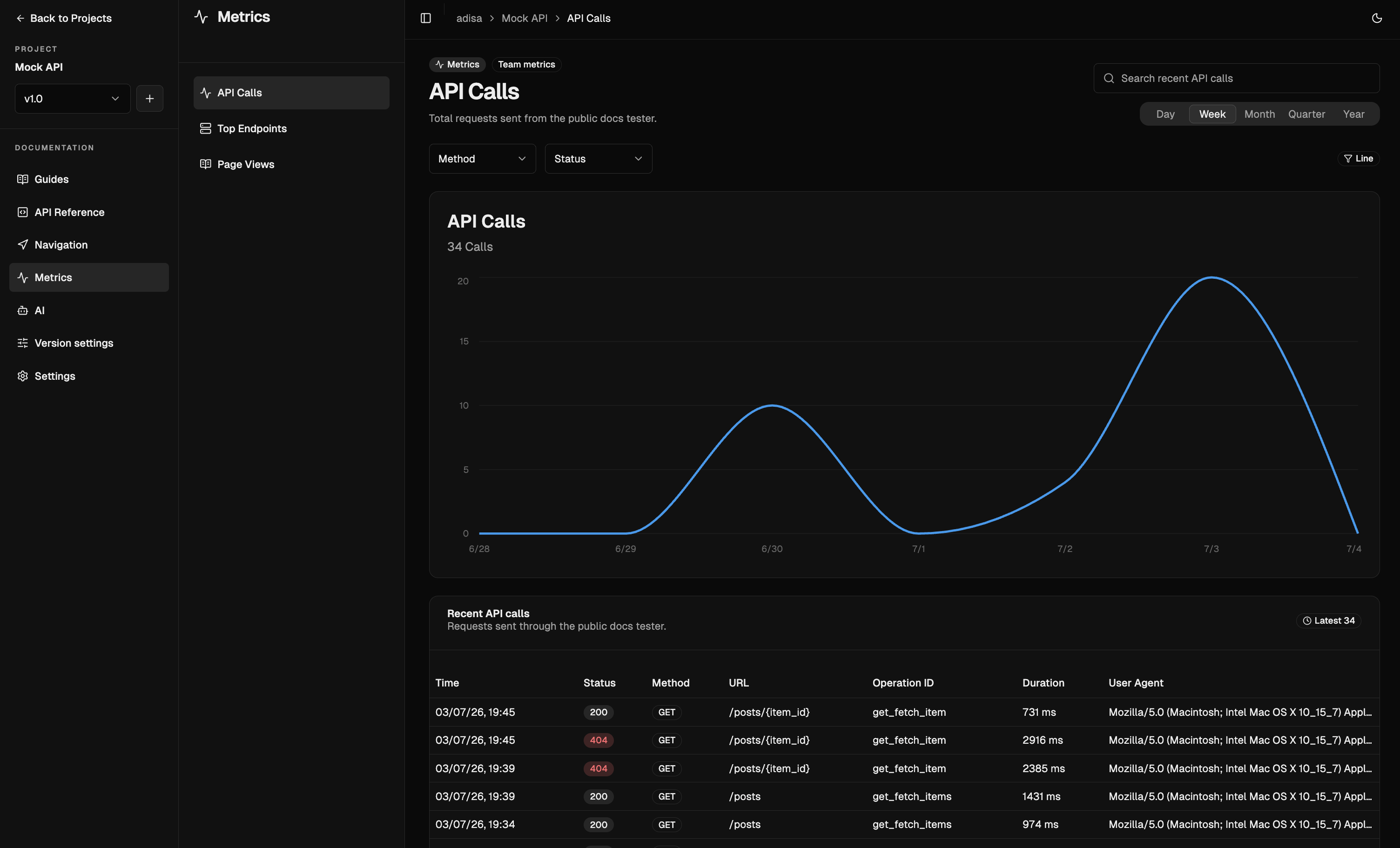 API calls screenshot