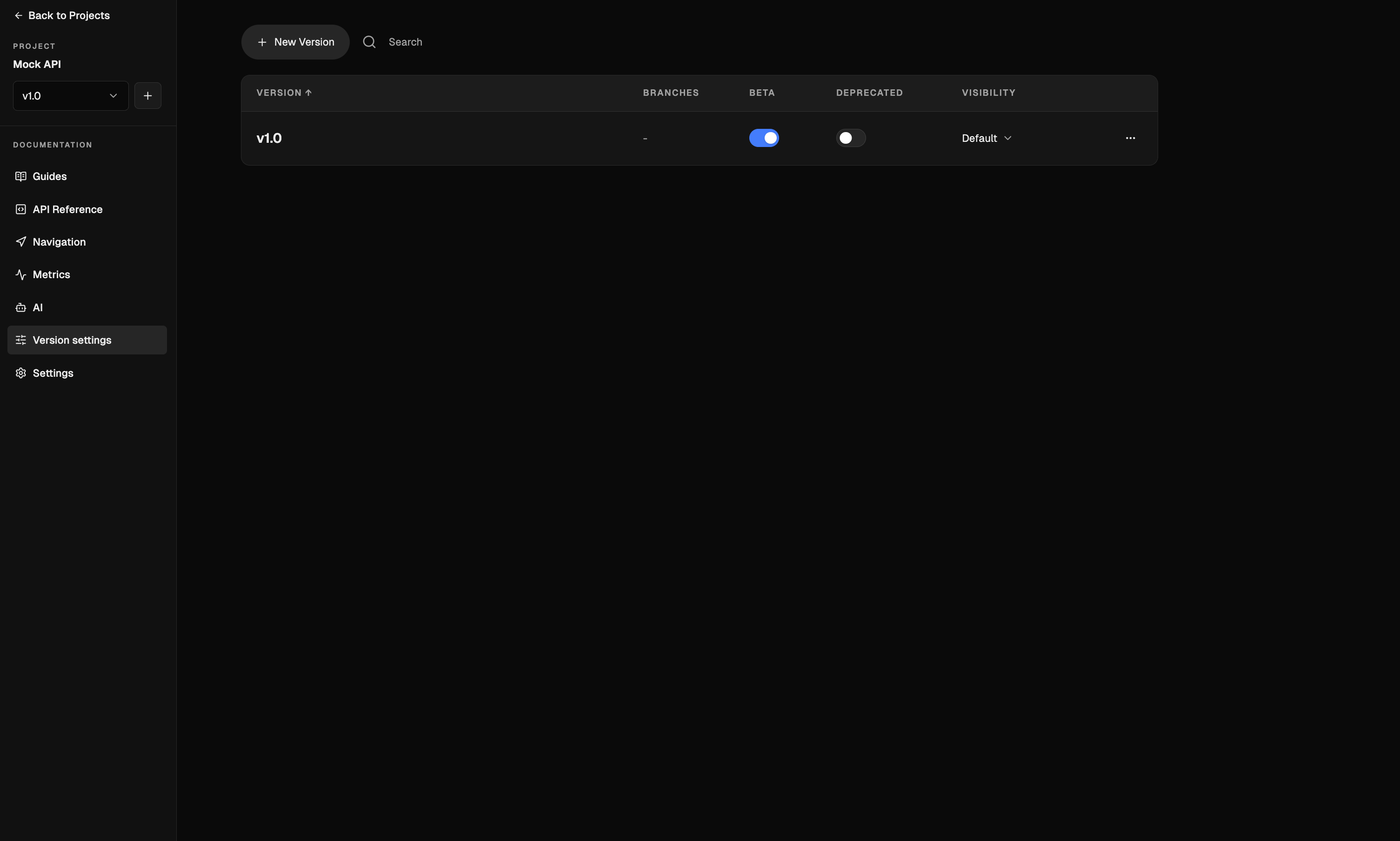 Versions screenshot